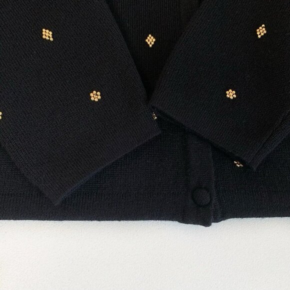 Vintage Talbots Soft Merino Wool Cardigan Black With Bead Clusters Womens Large - Picture 6 of 9